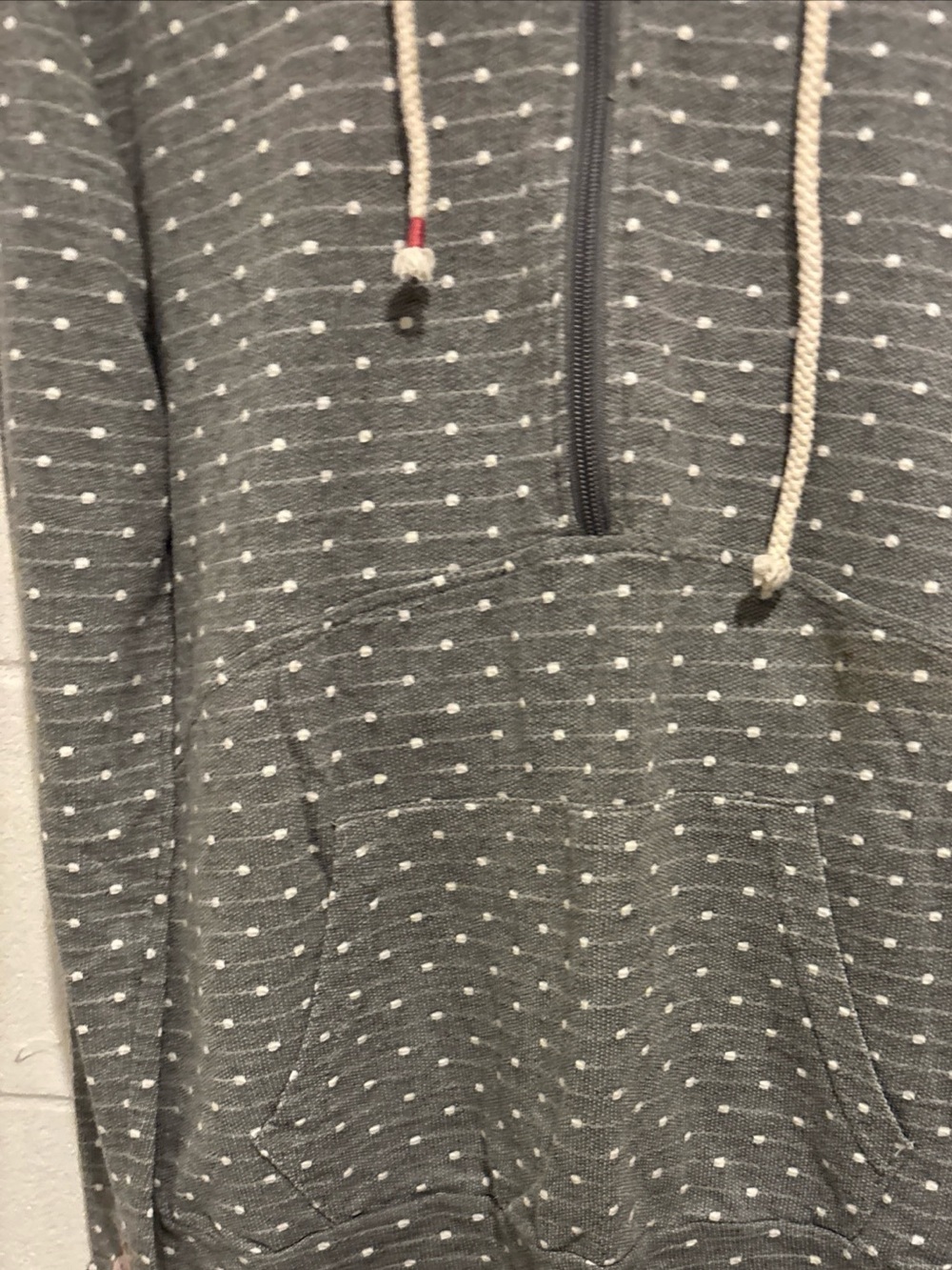 Ampersand Avenue gray polka dot doubleHood 1/4 zip floral cuffs hoodie size M - Picture 2 of 9